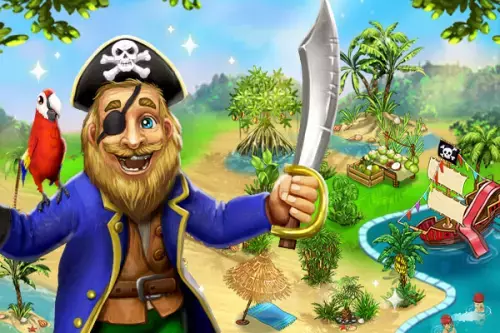 fröhlicher Pirat mit Papagei auf der Schulter